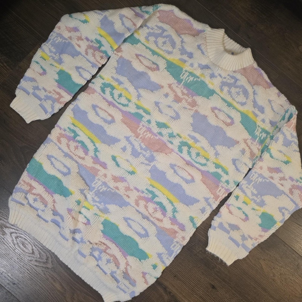 Vintage Brunny Pastel Floral‎ Sweater Easter Spring USA Made Large Cottagecore